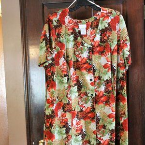 White Stag Tropical Short Sleeve Green & Orange Dress